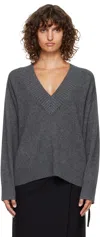 Loulou De Saison Gray Sage Lds V Neck Cashmere Sweater In Gray
