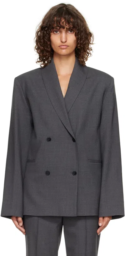 LOULOU DE SAISON GRAY SANCIA LDS DOUBLE BREASTED SHAWL COLLAR BLAZER
