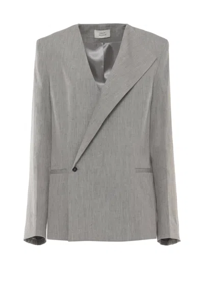 Loulou De Saison Grey Suna Linen-blend Double-breasted Blazer In Gray