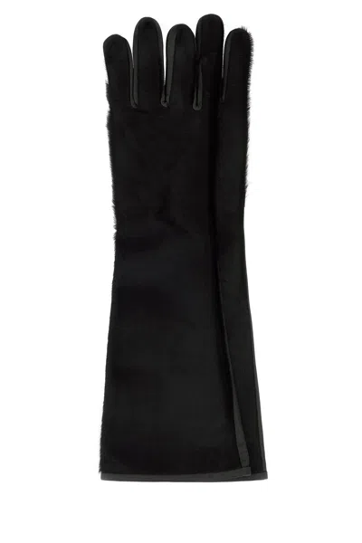 Loulou De Saison Guanti Edna Neri In Pelle E Cavallino  Donna In Black