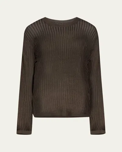 Loulou De Saison Hedora Linen Rib Crewneck Sweater In Brown