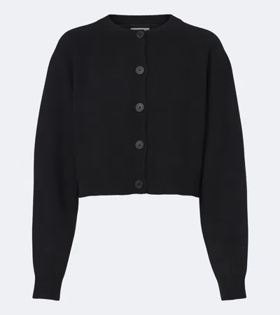Loulou De Saison Black Heike Cropped Raglan Cashmere Cardigan In Blue
