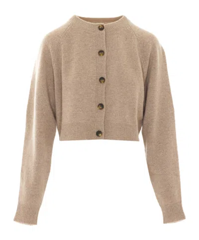 Loulou De Saison Heike Ribbed-knit Cropped Cardigan In Brown