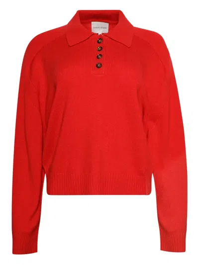 Loulou De Saison Homere Buttoned-collar Polo Tops In Red