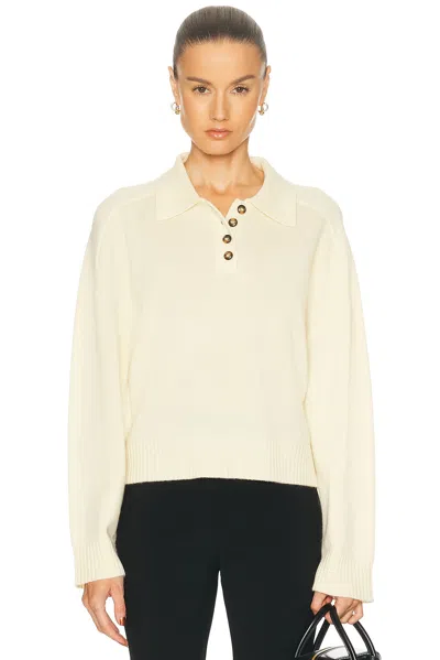 Loulou De Saison Homere Saddle Sleeve Polo Sweater In Neutral