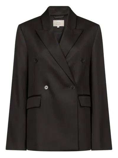 Loulou De Saison Horn Double-breasted Peak-lapel Blazer In Brown