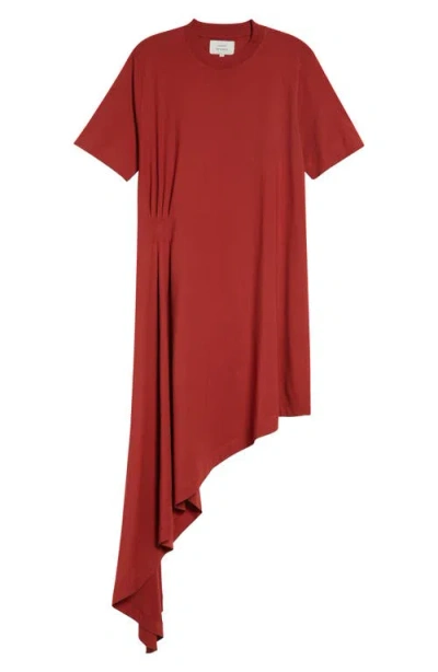 Loulou De Saison Igari Asymmetric Pleated Cotton Knit Dress In Red