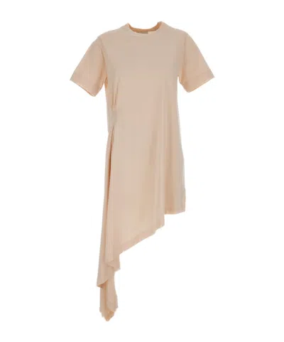 Loulou De Saison Igari Asymmetric Pleated T-shirt Dress In Neutral