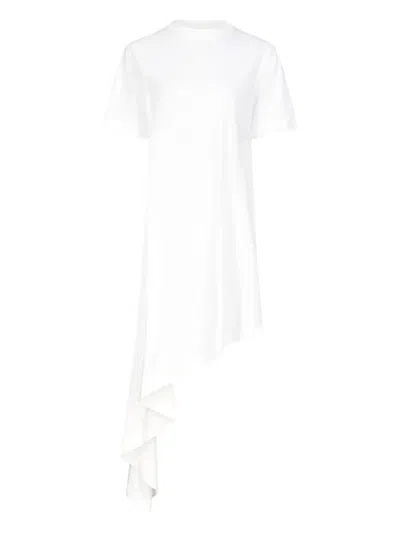 Loulou De Saison Igari Asymmetric Pleated T-shirt Dress In White