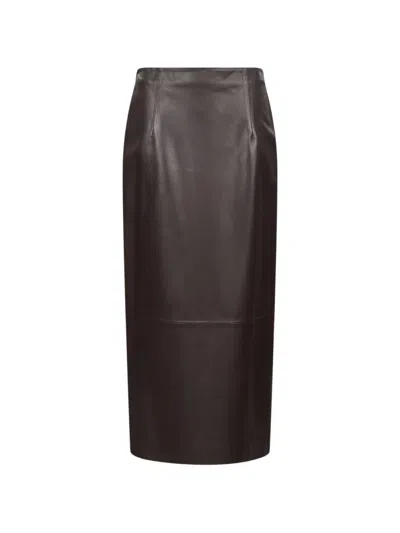 Loulou De Saison Inga Leather Pencil Maxi Skirt In Brown