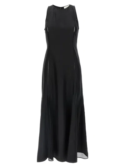 Loulou De Saison Iraka Mesh And Silk-twill Midi Dress In Black