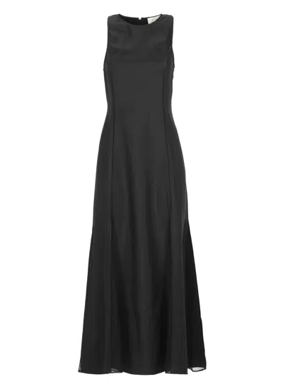 Loulou De Saison Iraka Silk Dress With Rear Zip And Net Hem Details In Black