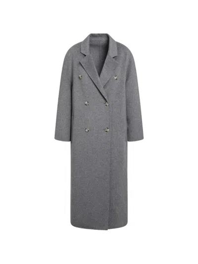 Loulou De Saison Double-breasted Long Coat In Wool And Cashmere Blend In Gray