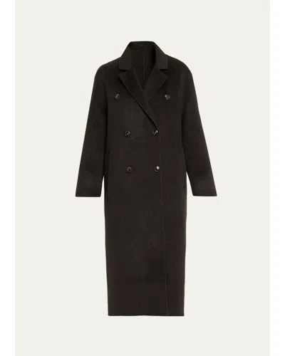 Loulou De Saison Irvin Wool-cashmere Double-breasted Long Coat In Brown Melange
