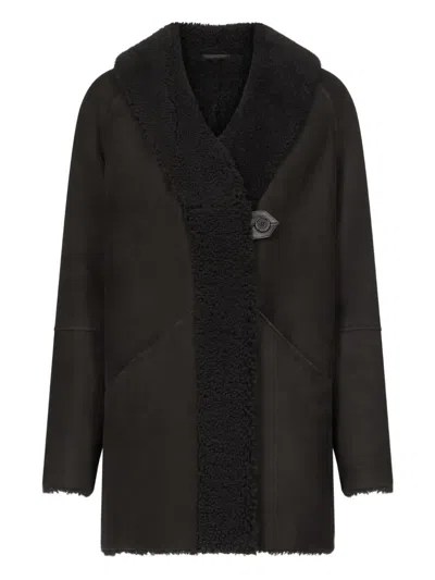 Loulou De Saison Isak Hooded Shearling Coat In Black