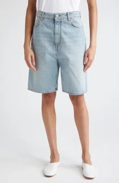 Loulou De Saison Isu Organic Cotton Denim Shorts In Gold