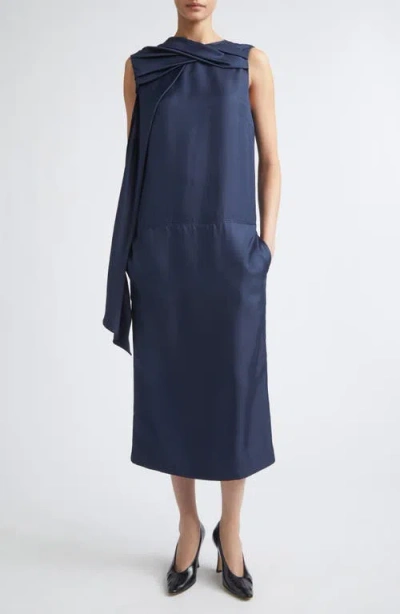 Loulou De Saison Izia Draped Silk Twill Cape Dress In Blue