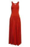Loulou De Saison Jada Drop Waist Jersey Maxi Dress In Red