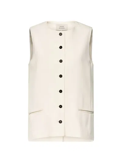 Loulou De Saison Jane Button-front Sleeveless Waistcoat In White