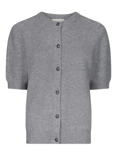 Loulou De Saison Jodi Short-sleeve Buttoned Cardigan In Gray