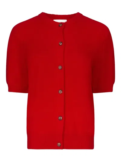 Loulou De Saison Jodi Short-sleeve Buttoned Cardigan In Red