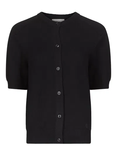 Loulou De Saison Jodi Short-sleeve Ribbed Cardigan In Black