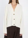 Loulou De Saison Off-white Kaia Lds Ribbed Neckline Cardigan In White