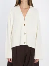 Loulou De Saison Off-white Kaia Lds Ribbed Neckline Cardigan In White