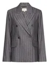 Loulou De Saison Kalen Pinstripe Double-breasted Blazer In Gray