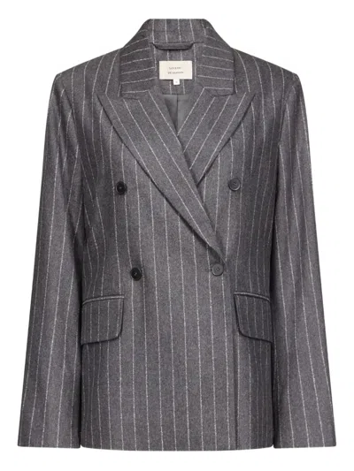 Loulou De Saison Kalen Pinstripe Double-breasted Blazer In Gray