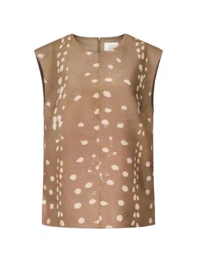 Loulou De Saison Kena Deer-print Sleeveless Leather Blouse In Brown