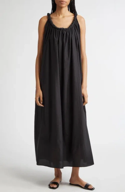 Loulou De Saison Kika Gathered Cotton & Silk Voile Maxi Dress In Black