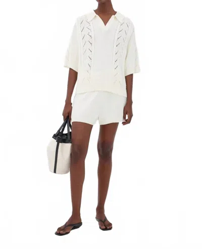 Loulou De Saison Kina Cotton Crochet Polo Top In Ivory In Multi