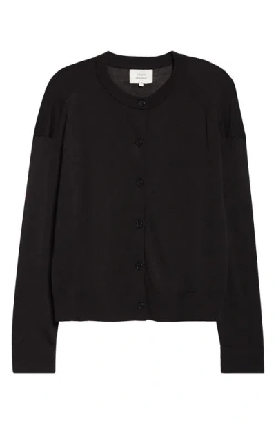 Loulou De Saison Kita Fine Knit Cashmere Crewneck Cardigan In Black