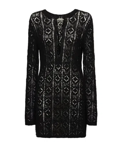 Loulou De Saison Lace Long-sleeved Dress In Black