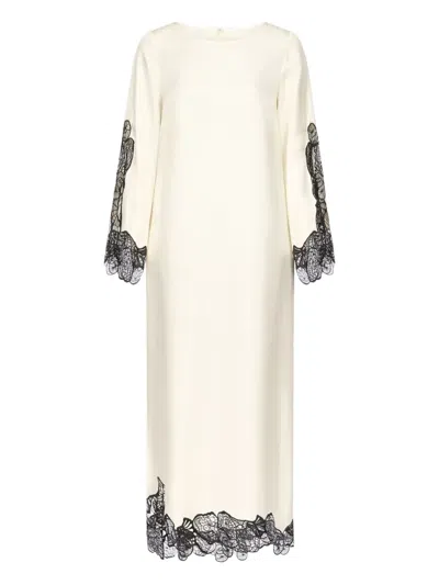LOULOU DE SAISON LACE-TRIMMED LONG-SLEEVED ASYMMETRIC DAY DRESS