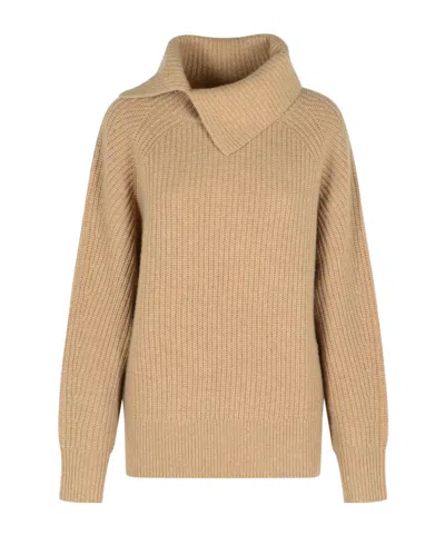 Loulou De Saison Lapel Long-sleeved Sweater In Brown