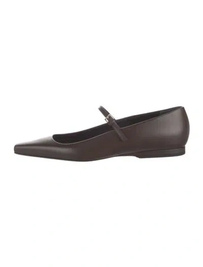 Pre-owned Loulou De Saison Leather Mary Jane Flats In Brown