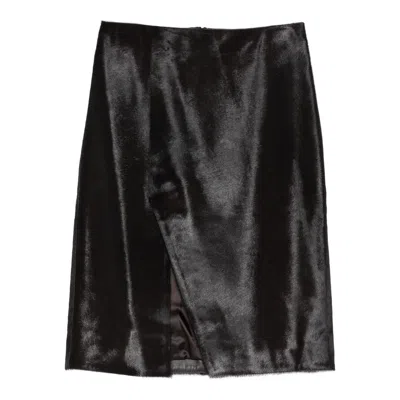 Loulou De Saison Side-split Calf-hair Skirt In Black