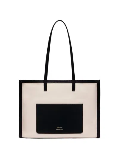 Loulou De Saison Leather Trim Patch Pocket Shoulder Bag In Neutral