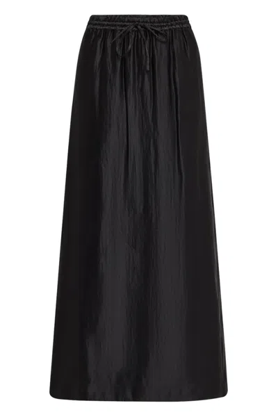 Loulou De Saison Liam Black Drawstring Linen-silk Ankle-length Skirt