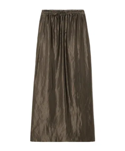 Loulou De Saison Liam Linen And Silk-blend Satin Drawstring Skirt In Green