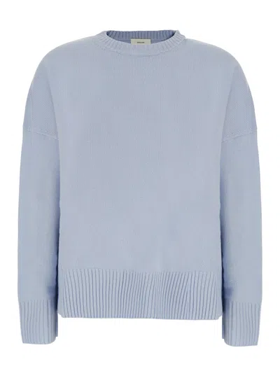 Loulou De Saison Lightweight Cashmere Round-neck Sweater With Mini Logo In Blue