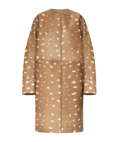 Loulou De Saison Liza Deer Print Pony-effect Leather Coat In Brown