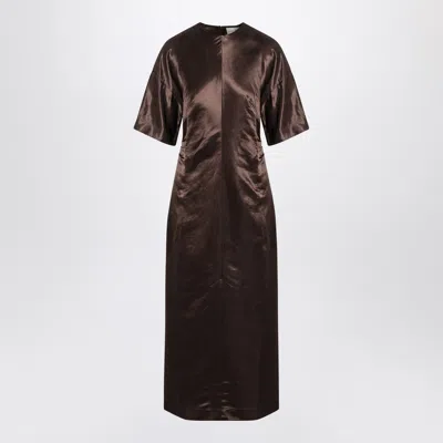 Loulou De Saison Long Linen-silk Slip Dress In Brown