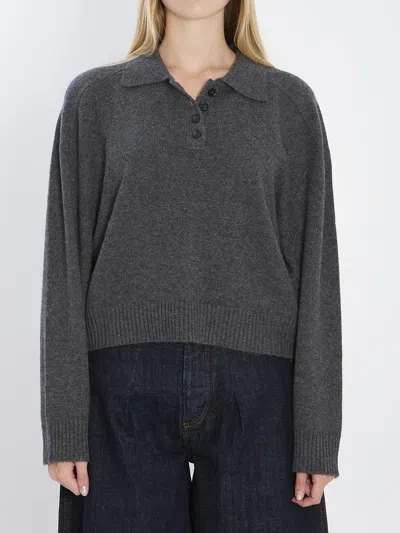 Loulou De Saison Long-sleeved Cashmere Polo In Gray