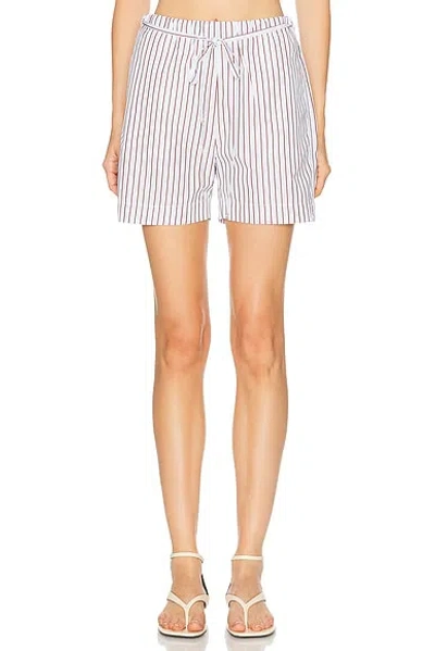 Loulou De Saison Relaxed Fit Shorts With Vertical Brown Stripes In White