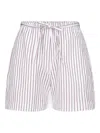 Loulou De Saison Relaxed Fit Shorts With Vertical Brown Stripes In White