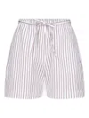 Loulou De Saison Relaxed Fit Shorts With Vertical Brown Stripes In White