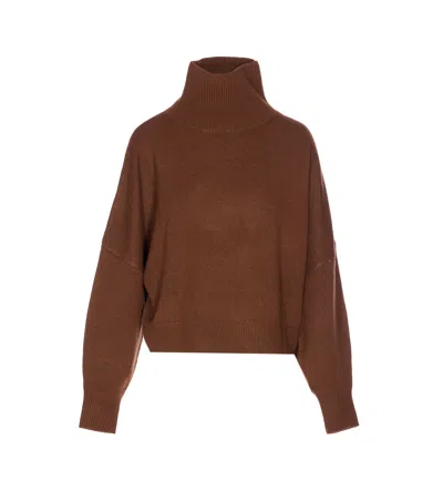 Loulou De Saison Luke Stand Collar Knitted Sweater In Brown